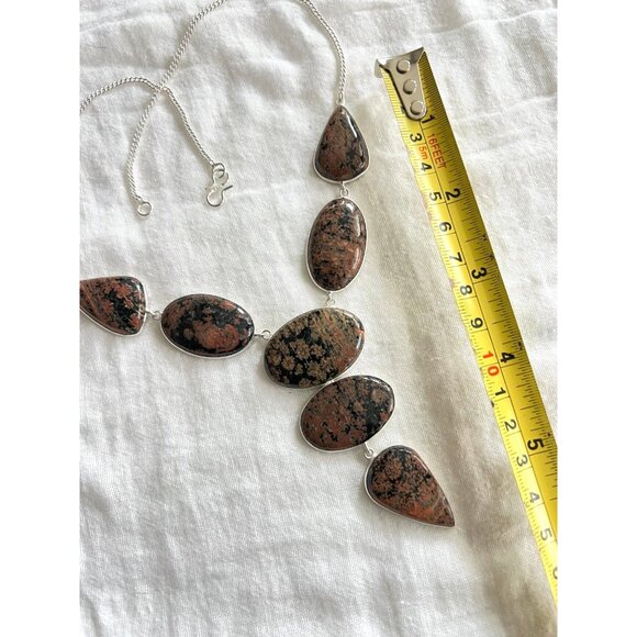 925 AURA! Red Snowflake Obsidian Statement Necklace! - Picture 4 of 11